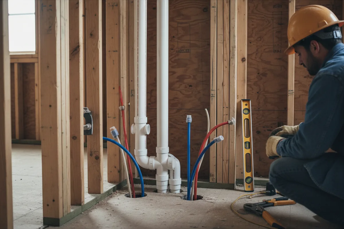 Drain and supply rough-in during Sump Pump Repair in Slick