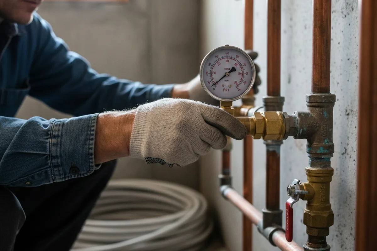 Pressure testing a repaired line during Water Line Repair in Slick